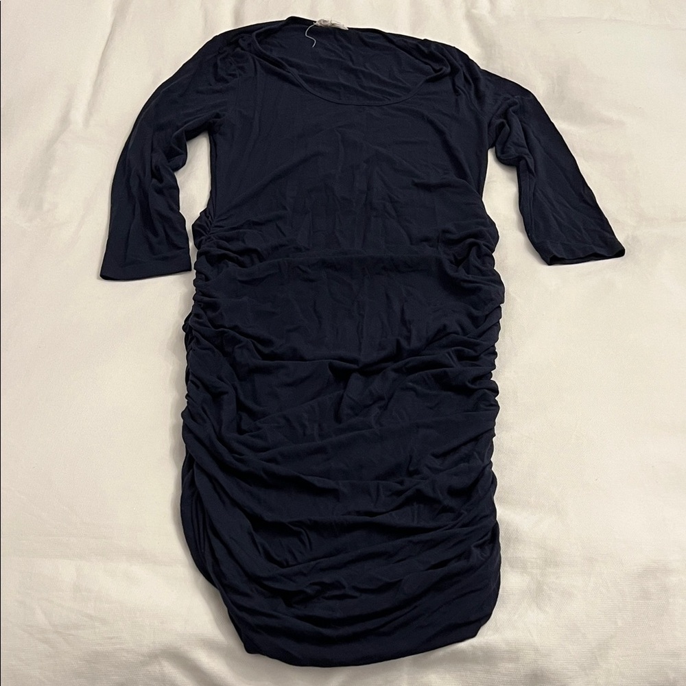 Ingrid & Isabel Elegant Navy Ruched Maternity Dress Size Medium - Picture 2 of 6